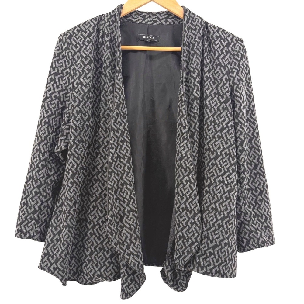 Retro 80s Geometric Maze Open Front Blazer Padded Shoulders Corporate Chic Large